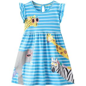 kiddook Girls' Casual Dress，Cotton Vibrant Stripes Summer Dresses 5-12Years