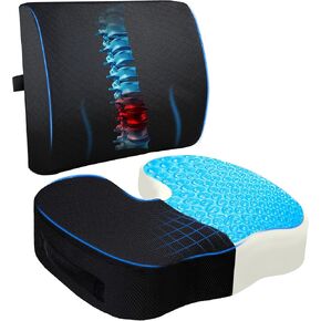 EcoNour Gel Seat Cushion & Lumbar Support Pillow | Back Support for Office chair, Gaming, Wheel Chair & Car Seat | Gel Seat Cushion for Back and Butt Support, Tailbone, Sciatica & Coccyx Pain Relief