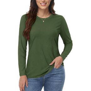 YUCOLEN Womens Long Sleeve Shirts Crewneck Basic T-Shirt Soft Breathable Cotton Casual Solid Tops