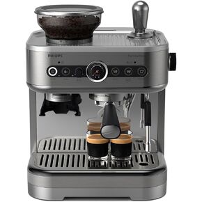 PHILIPS Barista Brew Semi Automatic Espresso Machine - Single & Double Espresso + Americano Button, 250g Bean Container, Intuitive Guidance, Calibrated Tamping, Metal Silver (PSA3218/01)