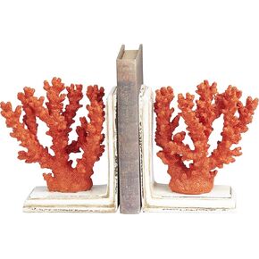 Deco 79 Metal Coral Bookends, Set of 2 5"W, 7"H, White