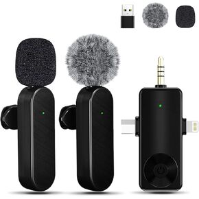 Tearstone Wireless Lavailer Microphone for iPhone, Android, Camera, Professional Wireless Mini Microphone, 3 in 1 Condenser Lapel Mic for Interview Video Podcast Vlog YouTube ASMR TikTok (2 Pcs)