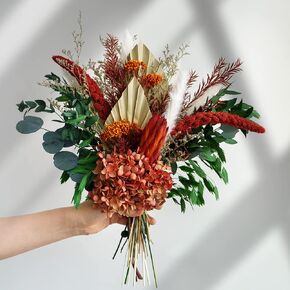 MUYEJI Natural Dried Flower Bouquet | 17" Real Flower Arrangements, Preserved Eucalyptus Hydrangea Bouquets, Home Decor Table Centerpiece, Pink Floral Arrangement for Home Wedding Decorations
