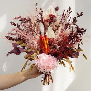 MUYEJI Natural Dried Flower Bouquet | 17" Real Flower Arrangements, Preserved Eucalyptus Hydrangea Bouquets, Home Decor Table Centerpiece, Pink Floral Arrangement for Home Wedding Decorations