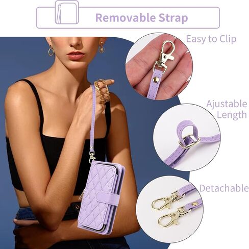 Wallet Case for Samsung Galaxy A34 5G with Detachable Wrist Strap, Crossbody Shoulder Strap, 9+ Card Slots Zipper Purse, Luxury PU Leather Stand Cell Phone Cover for A 34 34A Women Black in Saudi Arabia