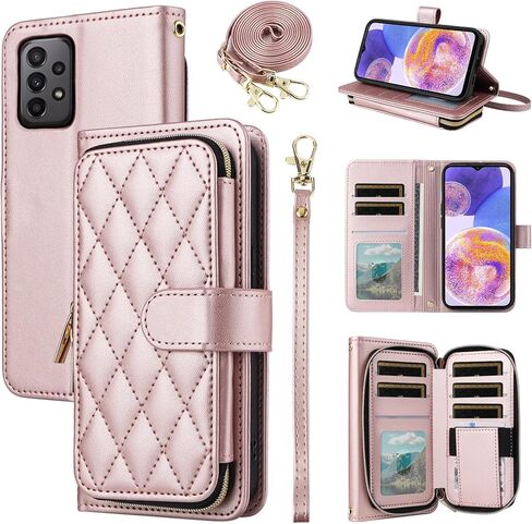 Wallet Case for Samsung Galaxy A34 5G with Detachable Wrist Strap, Crossbody Shoulder Strap, 9+ Card Slots Zipper Purse, Luxury PU Leather Stand Cell Phone Cover for A 34 34A Women Black in Kuwait