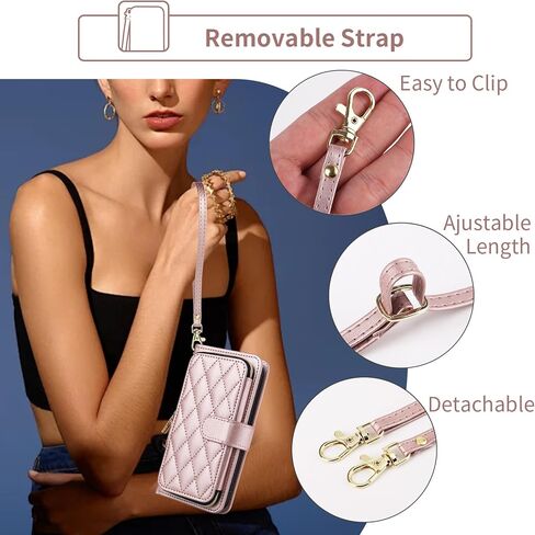 Wallet Case for Samsung Galaxy A34 5G with Detachable Wrist Strap, Crossbody Shoulder Strap, 9+ Card Slots Zipper Purse, Luxury PU Leather Stand Cell Phone Cover for A 34 34A Women Black in Kuwait