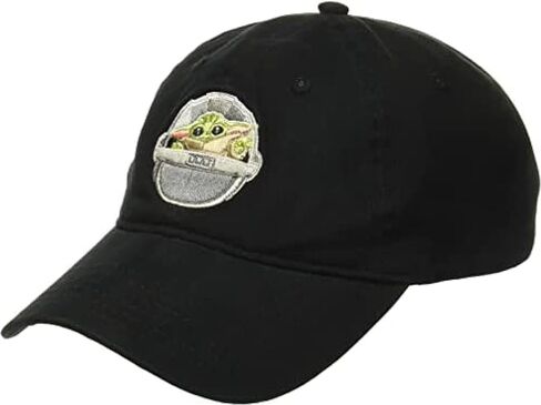 STAR WARS Men's Mandalorian The Child Cotton Adjustable Baseball Cap with Curved Brim, Black, One size in Saudi Arabia