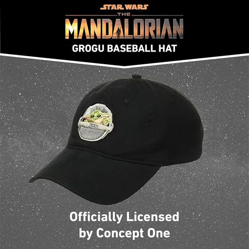 STAR WARS Men's Mandalorian The Child Cotton Adjustable Baseball Cap with Curved Brim, Black, One size in Saudi Arabia