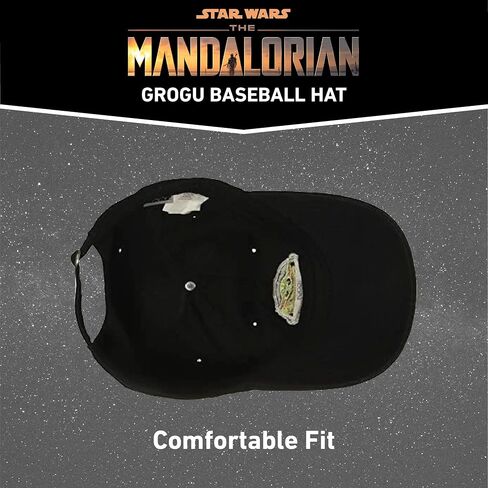 STAR WARS Men's Mandalorian The Child Cotton Adjustable Baseball Cap with Curved Brim, Black, One size in Saudi Arabia