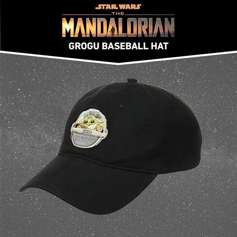 STAR WARS Men's Mandalorian The Child Cotton Adjustable Baseball Cap with Curved Brim, Black, One size in Saudi Arabia