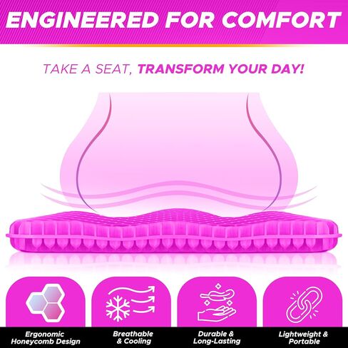 EcoNour Gel Seat Cushion & Lumbar Support Pillow | Back Support for Office chair, Gaming, Wheel Chair & Car Seat | Gel Seat Cushion for Back and Butt Support, Tailbone, Sciatica & Coccyx Pain Relief in Saudi Arabia