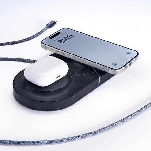 EINOVA Classic Stone - شاحن لاسلكي رخامي مصمم في إيطاليا، وسادة شحن لاسلكية | كابل USB-C مدمج بطول 6 أقدام | الهواتف الذكية، سماعات الأذن اللاسلكية، الساعات الذكية - الرخام الأسود in Kuwait