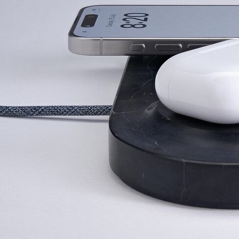 EINOVA Classic Stone - شاحن لاسلكي رخامي مصمم في إيطاليا، وسادة شحن لاسلكية | كابل USB-C مدمج بطول 6 أقدام | الهواتف الذكية، سماعات الأذن اللاسلكية، الساعات الذكية - الرخام الأسود in Kuwait