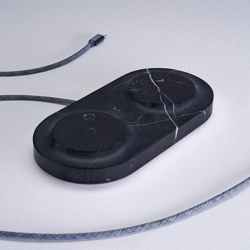 EINOVA Classic Stone - شاحن لاسلكي رخامي مصمم في إيطاليا، وسادة شحن لاسلكية | كابل USB-C مدمج بطول 6 أقدام | الهواتف الذكية، سماعات الأذن اللاسلكية، الساعات الذكية - الرخام الأسود in Kuwait