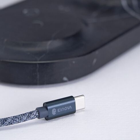 EINOVA Classic Stone - شاحن لاسلكي رخامي مصمم في إيطاليا، وسادة شحن لاسلكية | كابل USB-C مدمج بطول 6 أقدام | الهواتف الذكية، سماعات الأذن اللاسلكية، الساعات الذكية - الرخام الأسود in Kuwait