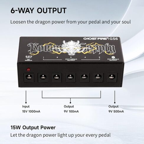 GHOSTFIRE GS10-SV2 10-Output Guitar Pedal Power Supply 9V / 1000mA High Current for 9V / 12V / 18V تأثير الدواسات (GS10-SV2) in Saudi Arabia