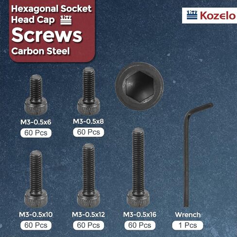 25pcs M8 Socket Head Cap Screws Bolts Nuts Assortment Kit - [M8x16/20/25/30/40mm] Alloy Steel Fully Threaded Black Oxide 12.9 Internal Hex Screw for 3D Printer Use, with Wrench in Saudi Arabia