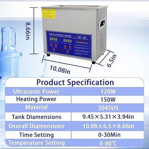HEROSON 110V 6L Ultrasonic Cleaner Machine 1.6 Gal Professional Ultrasonic Cleaner 40kHz with Heater & Digital Timer for Cleaning Watches Glasses Tool Jewelry Denture Parts in Kuwait