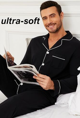 U2SKIIN Mens Ultra Soft Pajama Set, Stretch Long Sleeve Lounge Pjs Button-Down Lightweight & Cozy Sleepwear in Kuwait