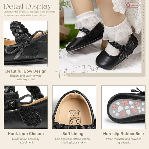 Meckior Infant Baby Girls Boys Handmade Princess Flats Toddler First Walkers Soft PU Leather Non-Slip Crib Wedding Dress Shoes in Kuwait