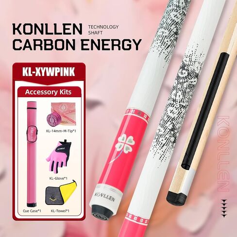 KONLLEN Pink Carbon Fiber Pool Cue Stick for Women KL-Pink-Pro 58" Girlish Lucky Low Deflection Pool Sticks with 12.5mm Tip in Saudi Arabia