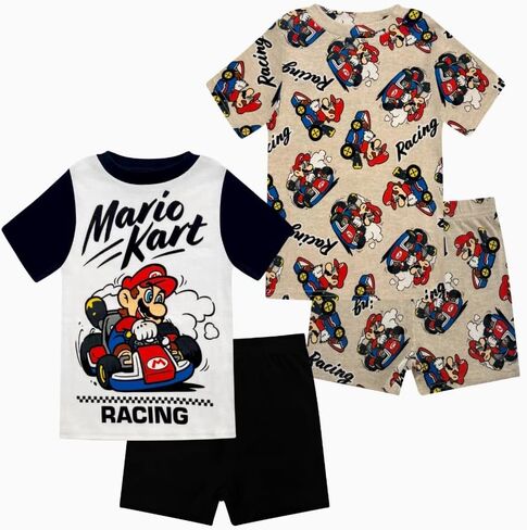 Super Mario Boys Pajama Set - 4 Piece Short Sleeve & Shorts Pajama Set - 100% Cotton Snug Fit Kids Pjs - Boys Summer Pajamas in Kuwait