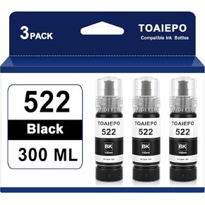 Black 522 Refill Ink Bottle Replacement for Epson T522 Ink Use with EcoTank ET-2803, ET-2720, ET-2800, ET-4800,ET-2710, ET-4700 Printer, 300ML Black Bottled Ink