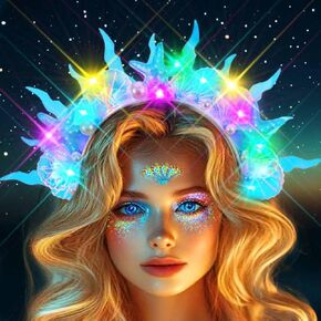 Zoestar Light Up Mermaid Starfish Headband Glow Led Shell Hair Bands Pearl Costume Hair Accessories for Women
