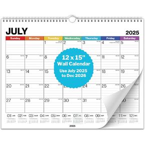 Dunwell Large Wall Calendar 2024-2025 - (Colorful) 12x15 Wall Calendar, Use Now to December 2025, Big 15 x 12 Hanging Calendar or Monthly Calendar for Desk, 2024-25 Academic Calendar