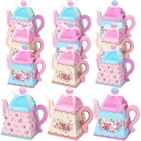 24 Pcs Teapot Favor Boxes Set Teapot Wedding Gift Candy Boxes Vintage Floral Paper Boxes for Wedding Bridal Garden Birthday Baby Shower Party Decoration