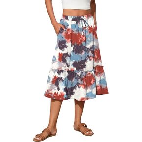 High Waist Tiered Skirts for Women Flowy Skirts for Women below Knee with Pockets 2024 Women Fashion Trendy