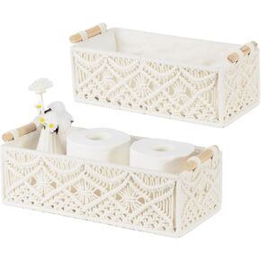 Macrame Boho Storage Basket Toilet Paper Basket Scalloped Small Baskets for Organizing Home Decor on Shelf Cabinet Bathroom Countertop in Bedroom Livingroom Diaper Caddy Gift Basket Empty - (Set of 2)