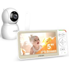 Baby Monitor No WiFi, 5'' Screen with 32-Hour Battery, Video Baby Monitor with Camera and Audio Pan-Tilt-Zoom VOX, Two-Way Talk Night Vision Temperature Display Alarm 8 Lullabies and 1000ft