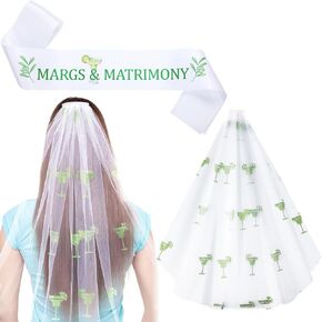 XunYee Margarita Bachelorette Party Decorations Kit Bridal to Be Sash with Bachelorette Veil for Matrimony Bridal Shower Gift Decoration Accessories Bride to Be Sash and Veil Wedding Supplies