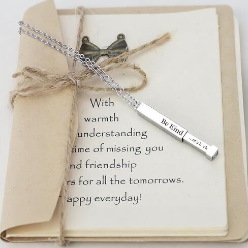 Be Kind Of A B Necklaces For Women, Hidden Message Necklace, Best Friends Sorority Sisters Friendship Jewelry Gift, Square Tube Pendant with Hidden Message Strap Friendship Gift in Saudi Arabia