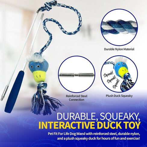 Pet Fit For Life Wand Toy for Dogs - Extra Long 31" Pole with Plush Alligator Squeaky Toy, Soft Foam Handle for Tug of War and Interactive Fun & Exercise in Kuwait