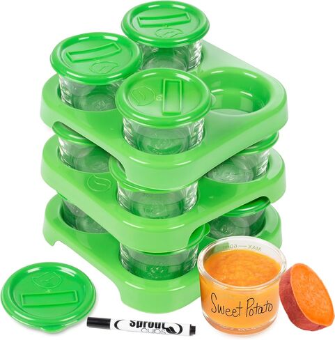 Glass Baby Food Storage Containers (4 Pk) - 2oz Jars in Stackable Storage Tray w Tight Interlocking Base- Dry-Erase Marker Labeling- Microwave Freezer & Dishwasher Safe- Homemade Babyfood, Breast Milk in Saudi Arabia