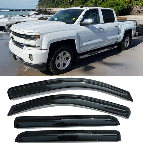 Tape on Side Window Deflectors Rain Guards Vent Sun Shades Window Visors for 2007-2013 Chevy Silverado & GMC Sierra 1500 2500HD 3500HD Crew Cab, 07-14 Yukon XL/Suburban/Avalanche, Smoke 94515 in Saudi Arabia