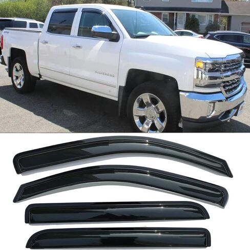 Tape on Side Window Deflectors Rain Guards Vent Sun Shades Window Visors for 2007-2013 Chevy Silverado & GMC Sierra 1500 2500HD 3500HD Crew Cab, 07-14 Yukon XL/Suburban/Avalanche, Smoke 94515 in Saudi Arabia