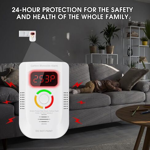 Carbon Monoxide Detectors Plug in, Portable CO Detector with LED Digital Display, Carbon Monoxide Alarm with Audible and Visual Alarm & Test Mute Button, CO Alarm Monitor for Home/Kitchen/Hotel in Kuwait