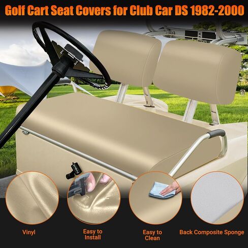 Golf Cart Front Seat Covers Black Micro Fiber Leather Seat Covers Replacement for Club Car DS 1982-2000, Staple On in Saudi Arabia