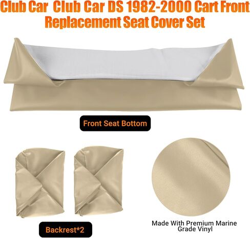 Golf Cart Front Seat Covers Black Micro Fiber Leather Seat Covers Replacement for Club Car DS 1982-2000, Staple On in Saudi Arabia