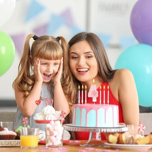 MTLEE Birthday Candle 2.95" Large Pink Candles with 10 Long Thin Cupcake Candle Glitter Happy Birthday Number Candles for Girls Birthday Cakes Bow Birthday Decorations Princess Candle for Party (1st) in Saudi Arabia