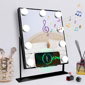 MISAVANITY Vanity Mirror with Lights, Hollywood Makeup Mirror, Make Up Mirror with Lighting and with 10X Magnification and Speaker, 9bulbs Touch Control Design 3 Color Lighting Modes Rotated