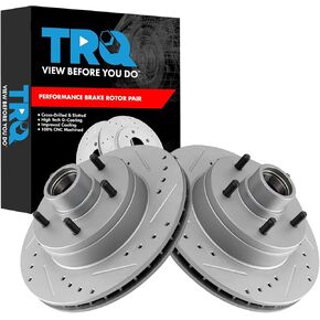 TRQ Front Performance Drilled Slotted & Coated Disc Brake Rotor Pair Compatible with GM