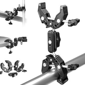 NEEWER Double Super Clamp Camera Mount with Dual Ball Head Magic Arm, Cold Shoes, 1/4" ARRI Locating Holes, Action Camera Mount LED Light Holder for Desk Rods Compatible with SmallRig GoPro DJI, UA036