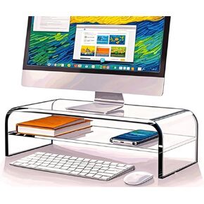 Acrylic Monitor Stand, 2 Tier Computer Monitor Riser，16 inch Acrylic Computer Monitor Stand Riser for iMac, PC, Desktop, Laptop, TV Screen, clear