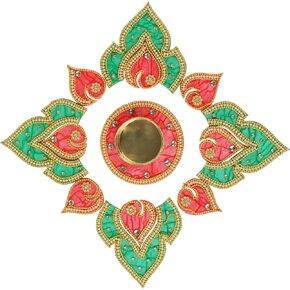 Designer Floor Rangoli Reusable Round Rangoli Acrylic Rangoli Indian Traditional Home Floor Decor Gift for Home Interior Floor Festival Diwali Decorations and Gifting(Size:9")(Red,Yellow)