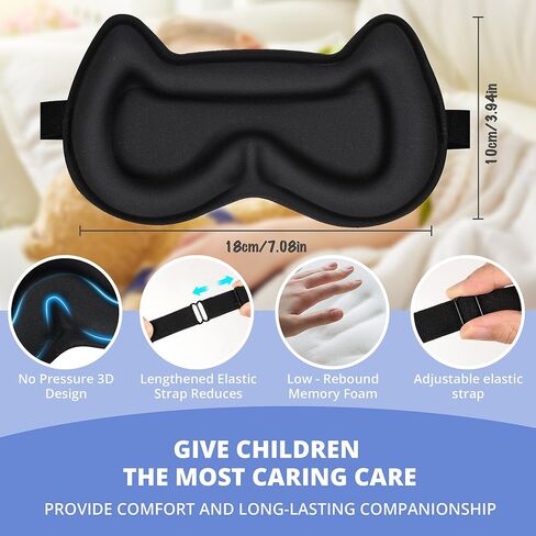 3D Kids Sleep Eye Mask: 3D Contoured Cup Sleeping Masks, Blindfold Sleep Eye Cover with Adjustable Strap, Memory Foam Lightweight Night Eyeshade for Boys Girls Teens (Black) in Kuwait